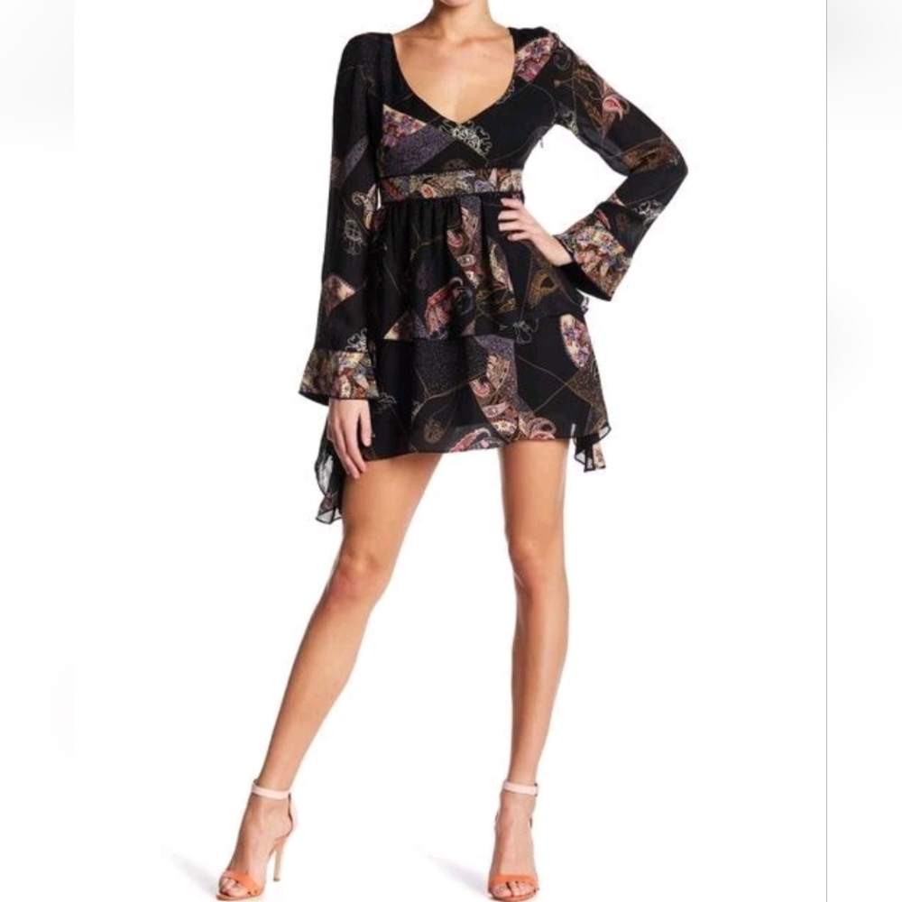 Elizabeth and James Black Paisley Tiered 100% Silk Lilou Dress 2 Fairy Babydoll